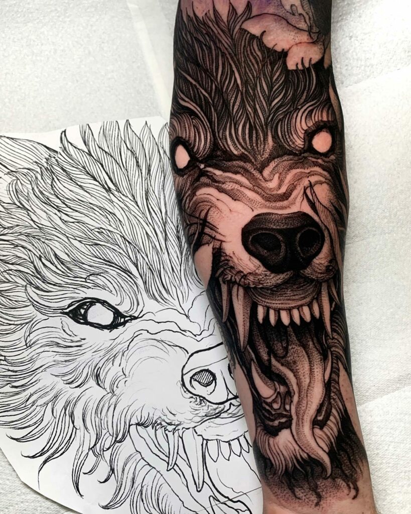 Realistic wolf in black and grey by Yarda  Tattoos