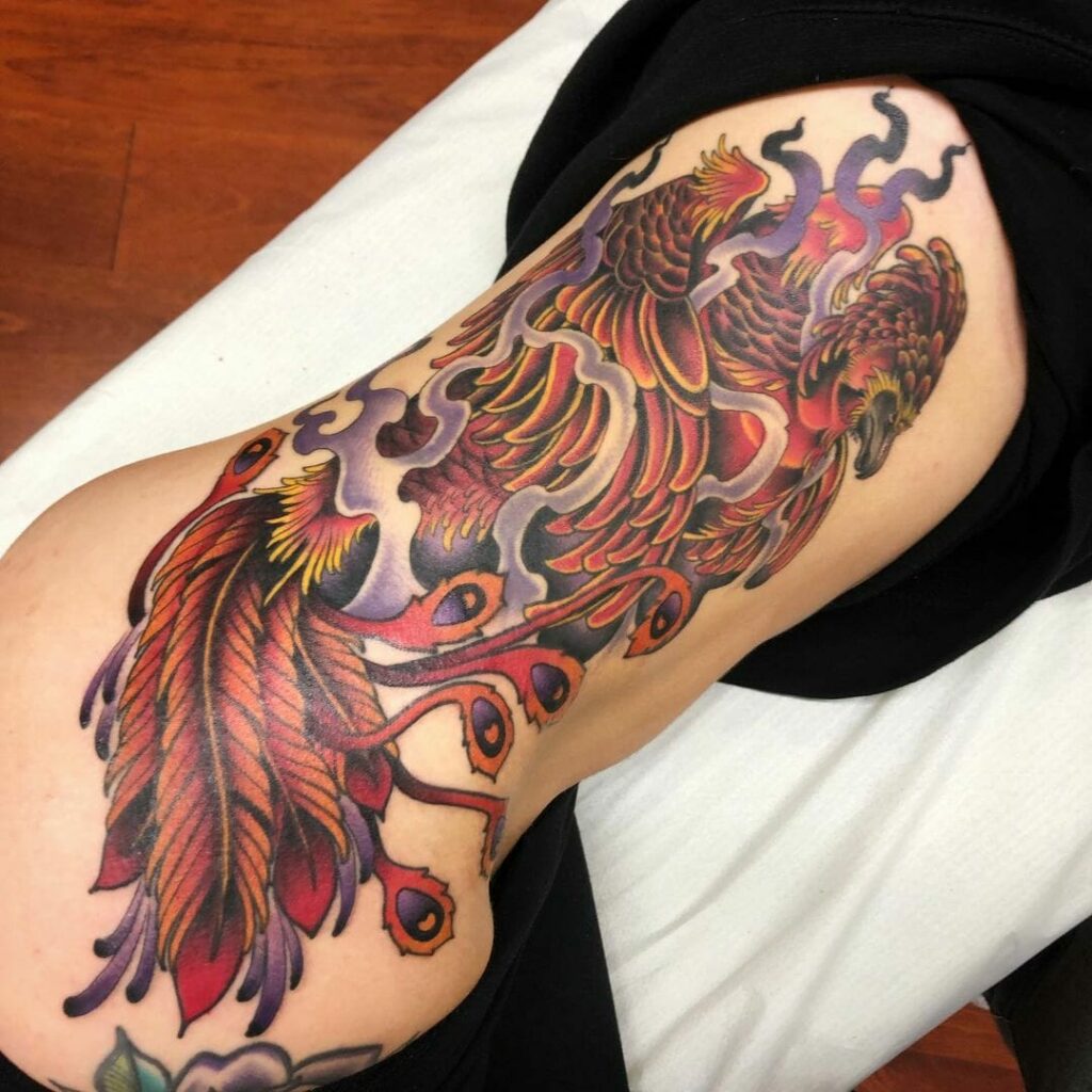 Huge Fawkes Thigh Tattoo