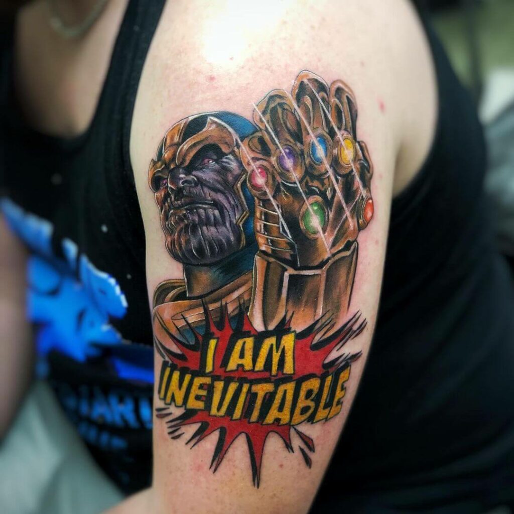 “I Am Inevitable” Thanos Sleeve Tattoo