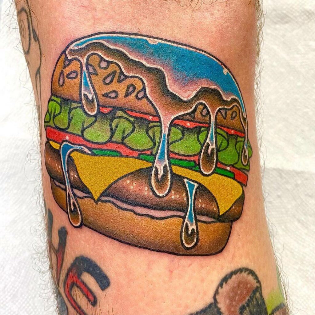 Impressive Meaty Burger Tattoo