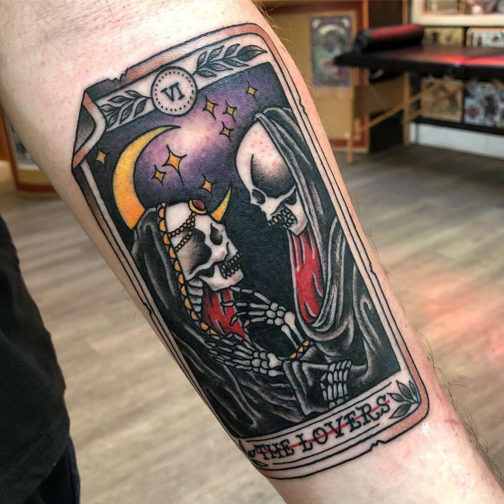 Indian Lovers Themed Tarot Card Tattoo