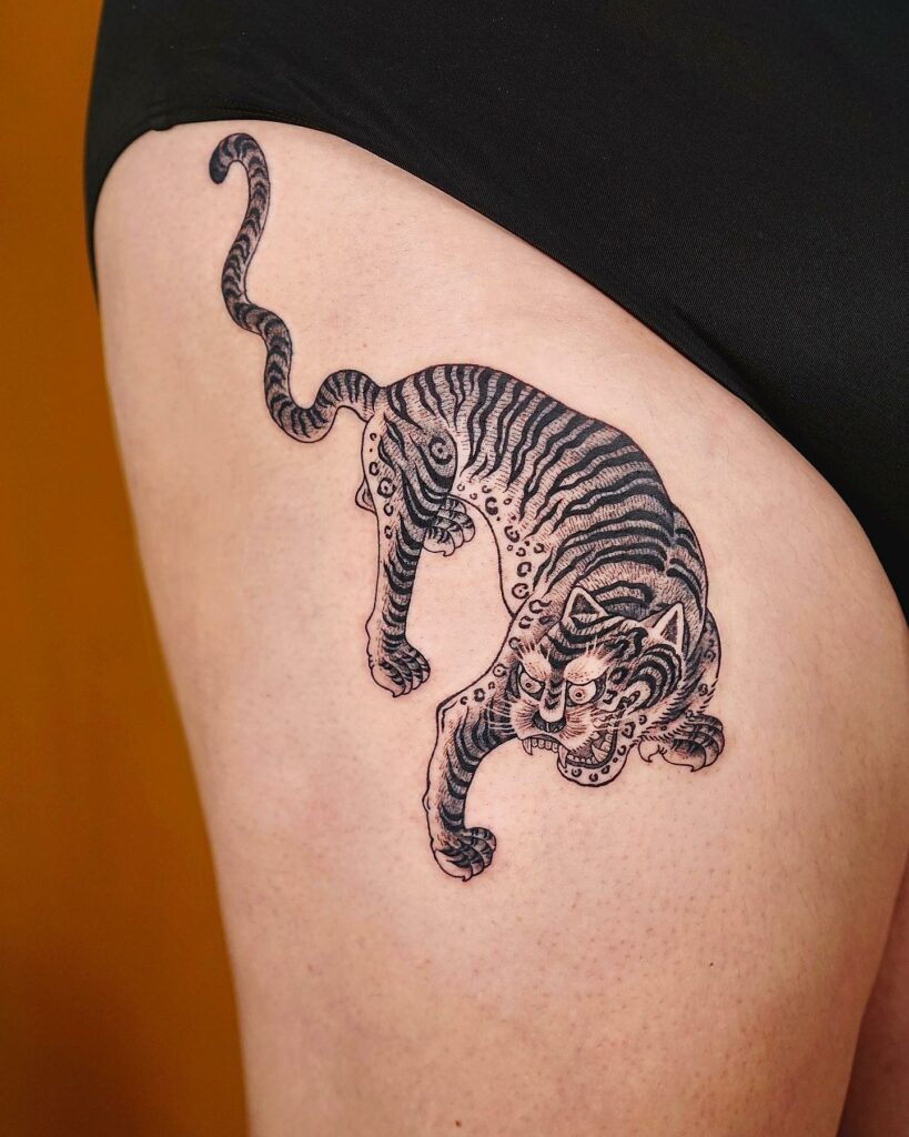 Japanese Tiger Leg Tattoo