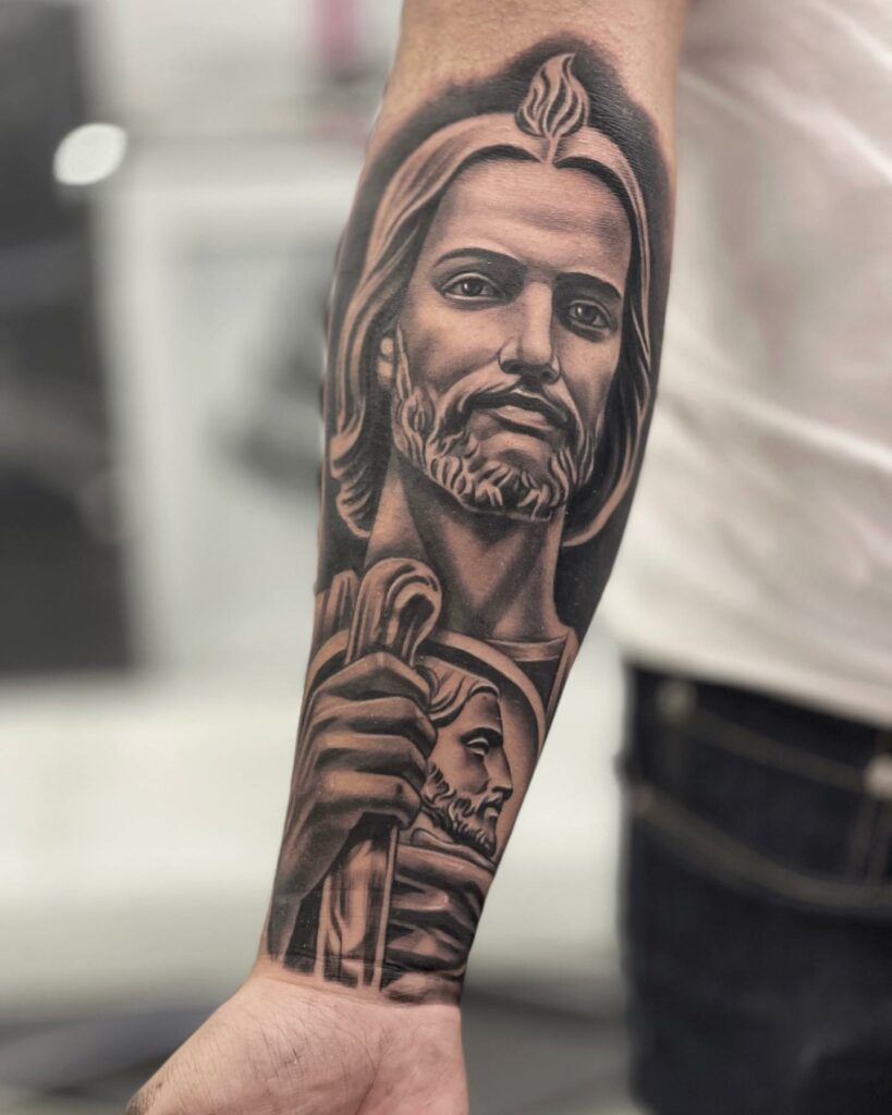 Jesus Crossing The Red Sea Forearm Tattoo
