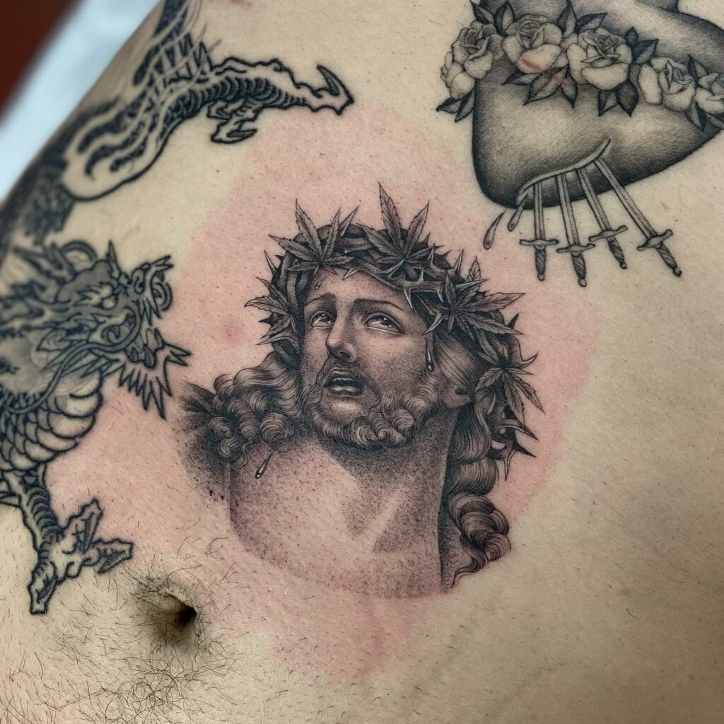 Jesus Stomach Tattoo