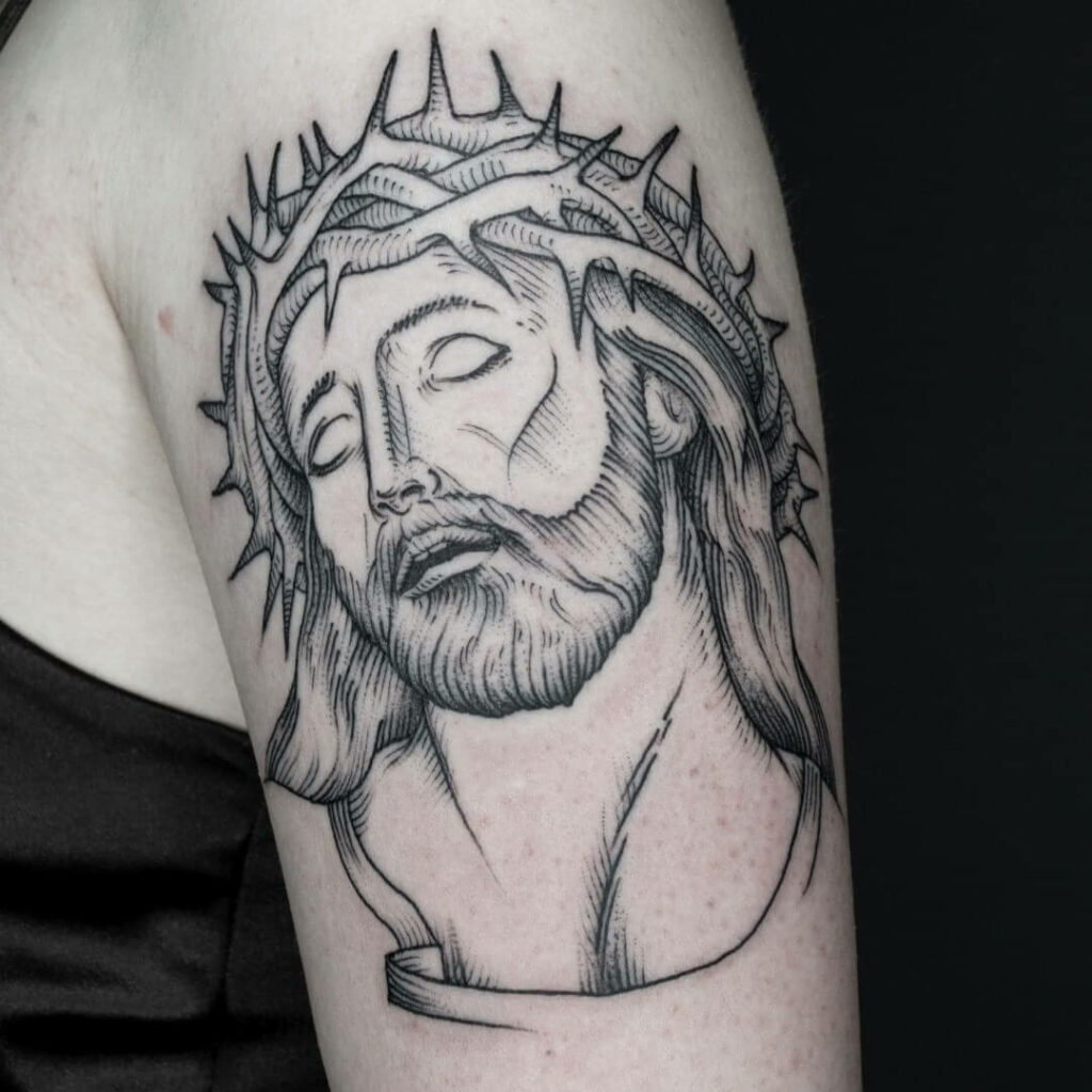 Jesus With The Crown Of Thorns Tattoo