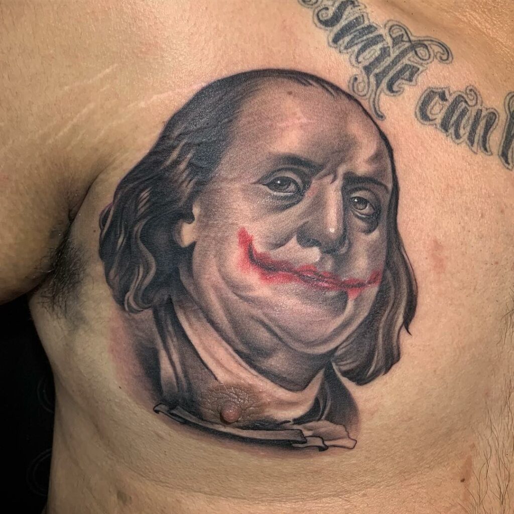 Joker Themed Benjamin Franklin Tattoo