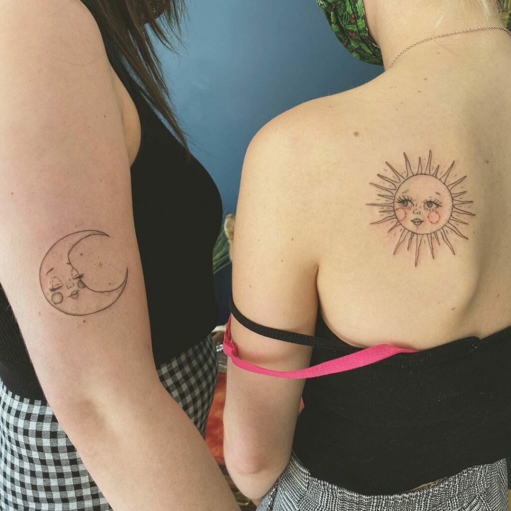 Kawaii Moon Tattoo with Kawaii Sun Tattoo