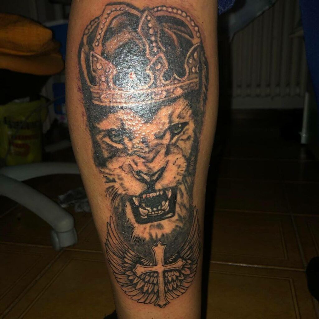 King Lion with Cross Tattoo
