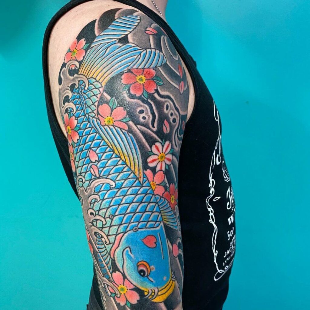Koi Fish Full Sleeve Hikae Tattoo