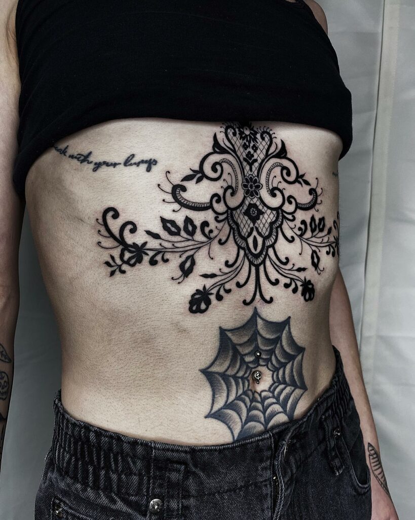 Lace Tattoo Under Breast Tattoo Design