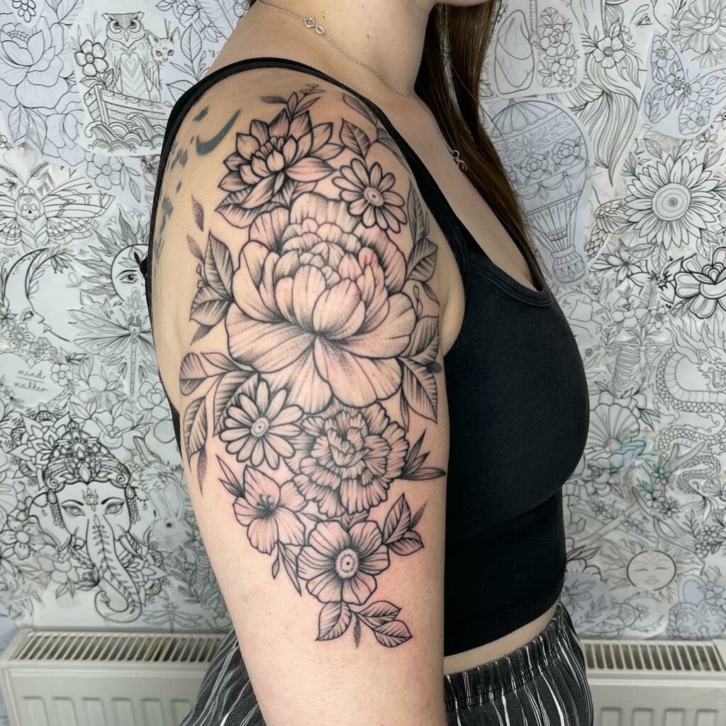 Large And Complex Birth Flower Tattoo Designs