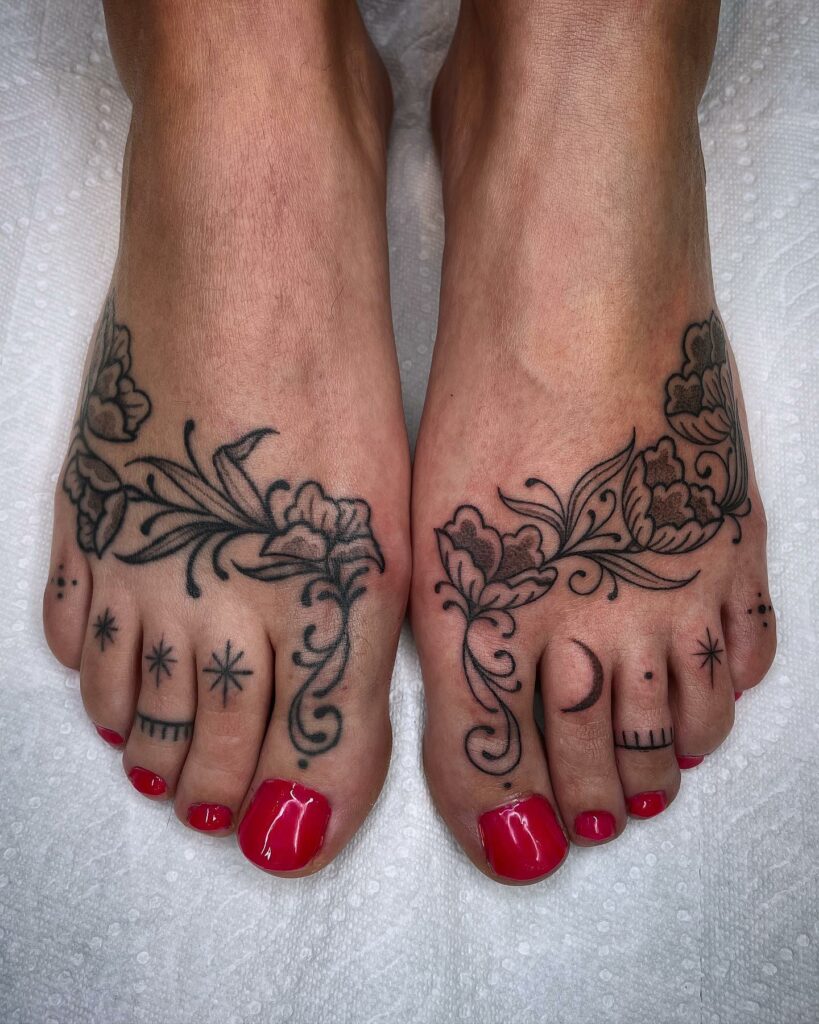 Feminine Flowers Coverup Foot Tattoo by Steve Malley TattooNOW