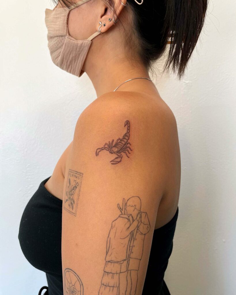 Left Shoulder Medium-sized Scorpion Tattoo Outline Design