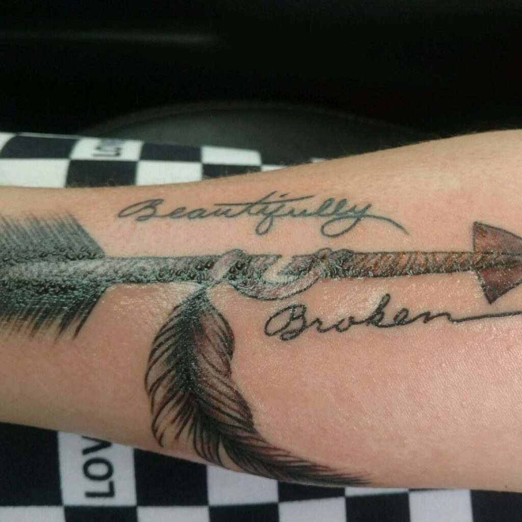 Lettering Broken Arrow Tattoo