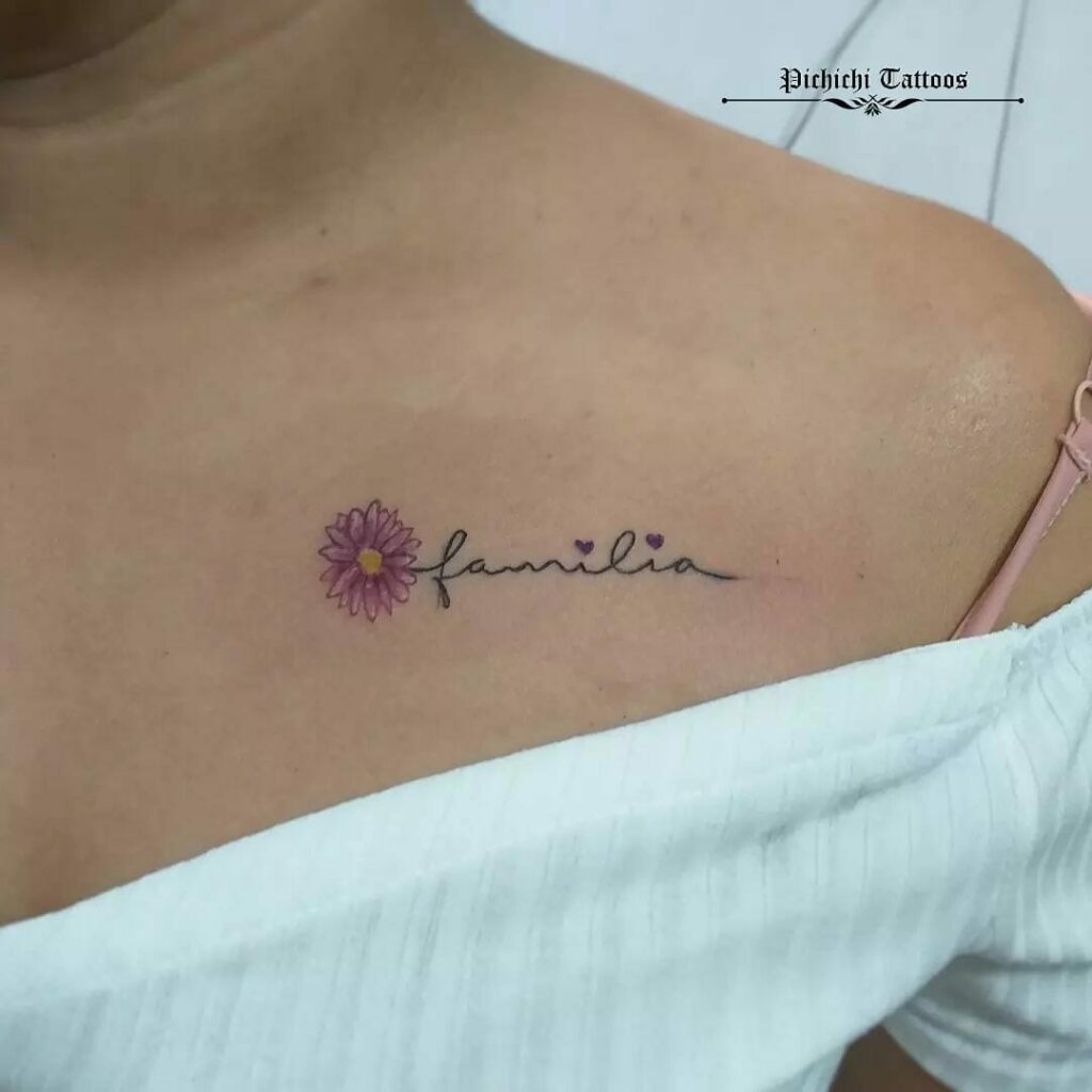 Lettering Daisy Flower Tattoo