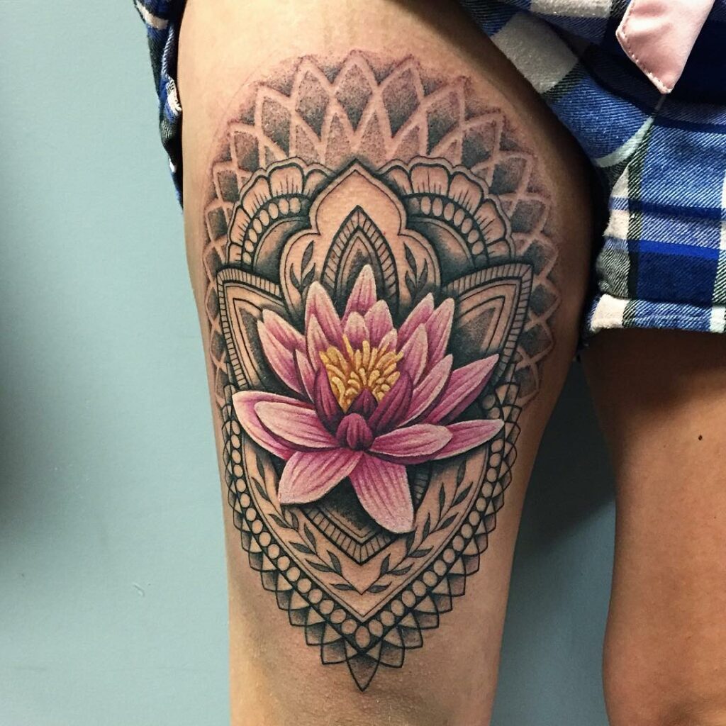 Lotus Mandala Leg Tattoos