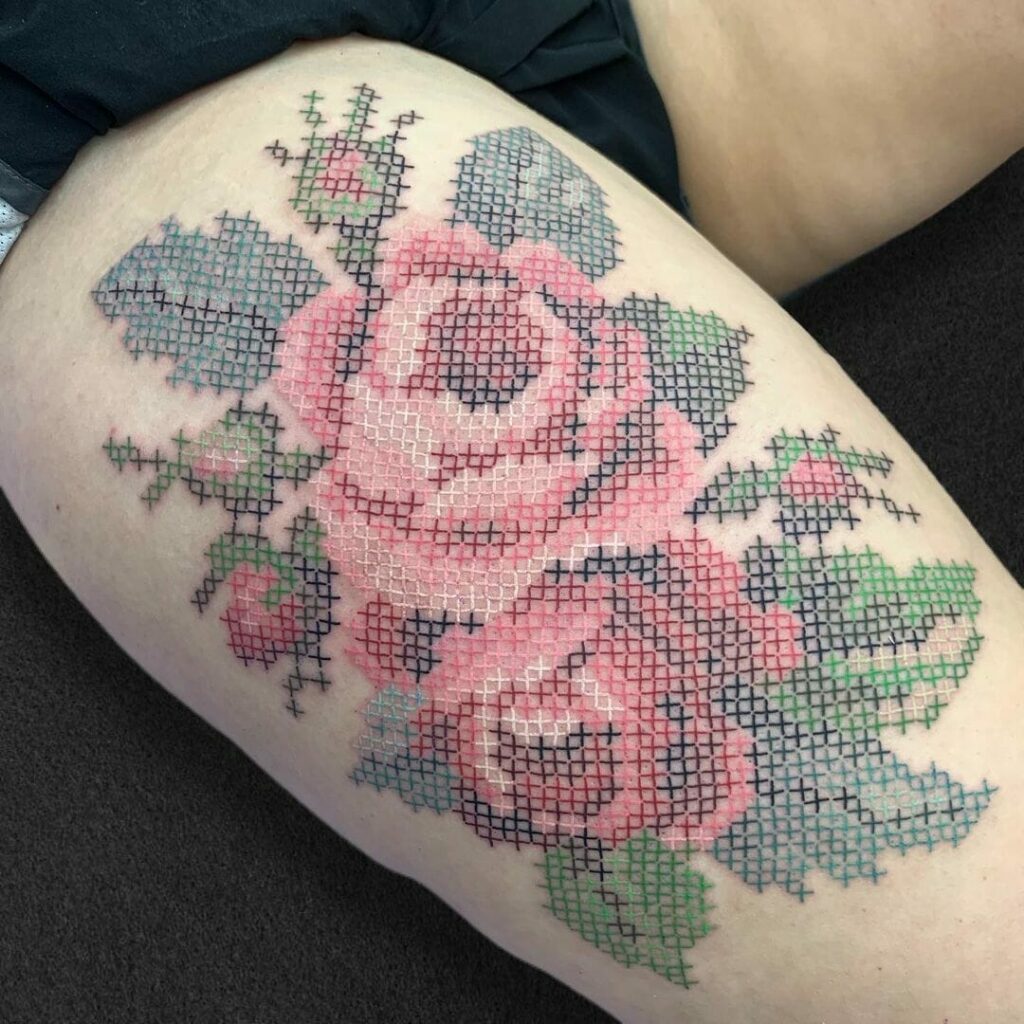 Lovely Cross Stitch Tattoo Patterns With Floral Motifs