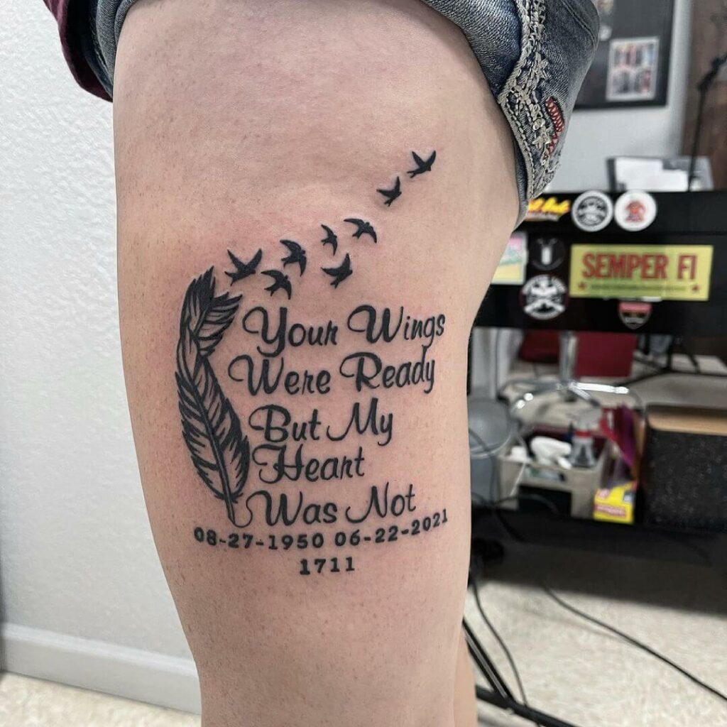 Your wings were ready Our hearts were not  Remembrance tattoos Memorial  tattoos Feather tattoos