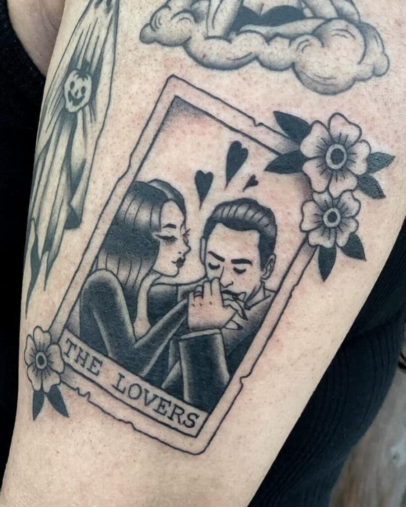 Tattoo tagged with the addams family blackwork france olivier  poinsignon black and grey stencil tatouage portrait morticia addams addams  family pop art  inkedappcom