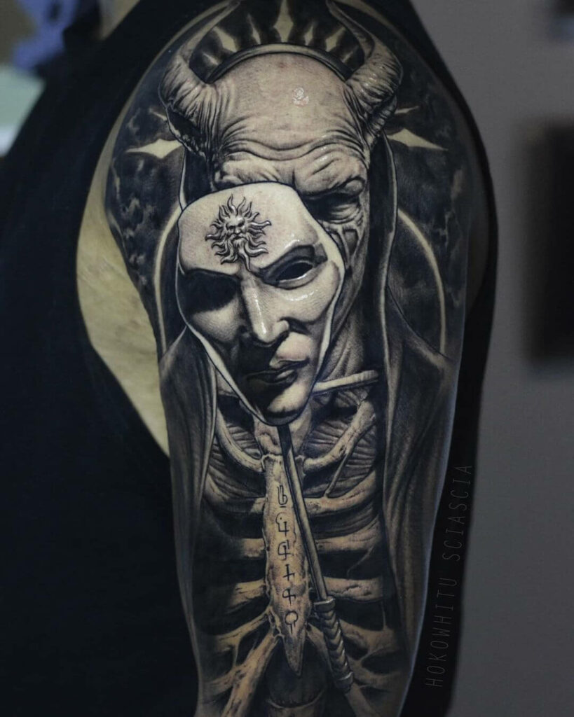 Lucifer with a Mask Tattoo