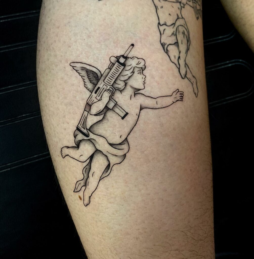 Gangster Cupid Angel Gun Temporary Tattoos Transfer Tattoo Hand Thigh Arm  Body Art Waterproof Fake Tatoo Stickers for Woman Men  AliExpress