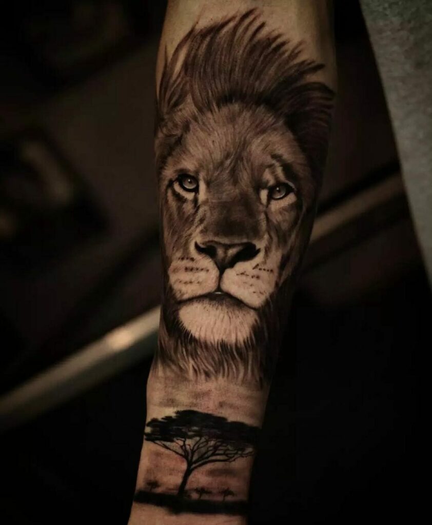 Majestic Lion Forearm Sleeve Tattoo
