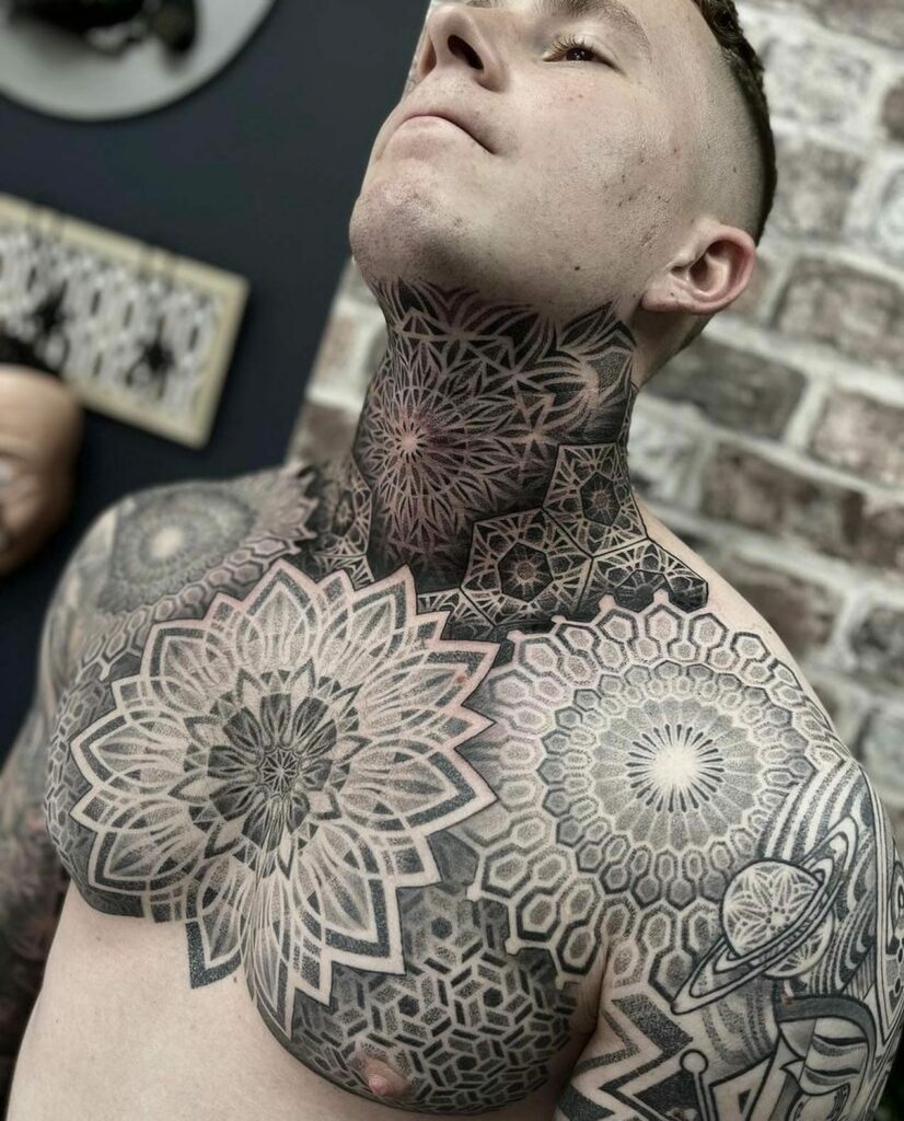 Neck Dotwork Geometric Tattoo by Corey Divine