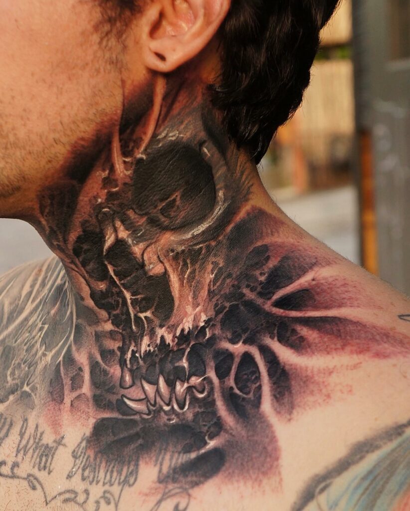 Male Throat Tattoo