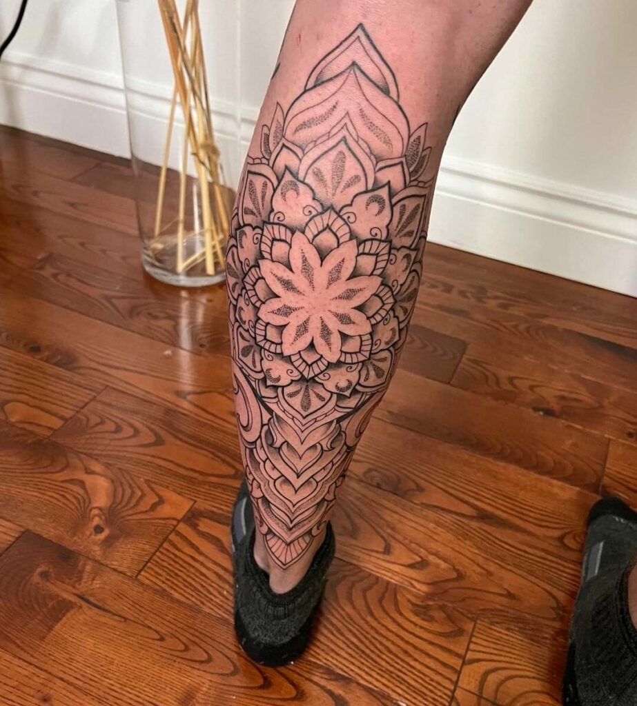 Mandala Flower Calf Tattoo