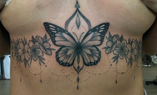 Mandala Style Sternum Tattoos of Butterfly