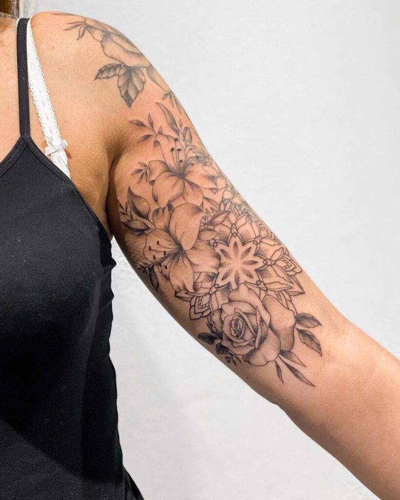 Mandala With Floral Arm Tattoo