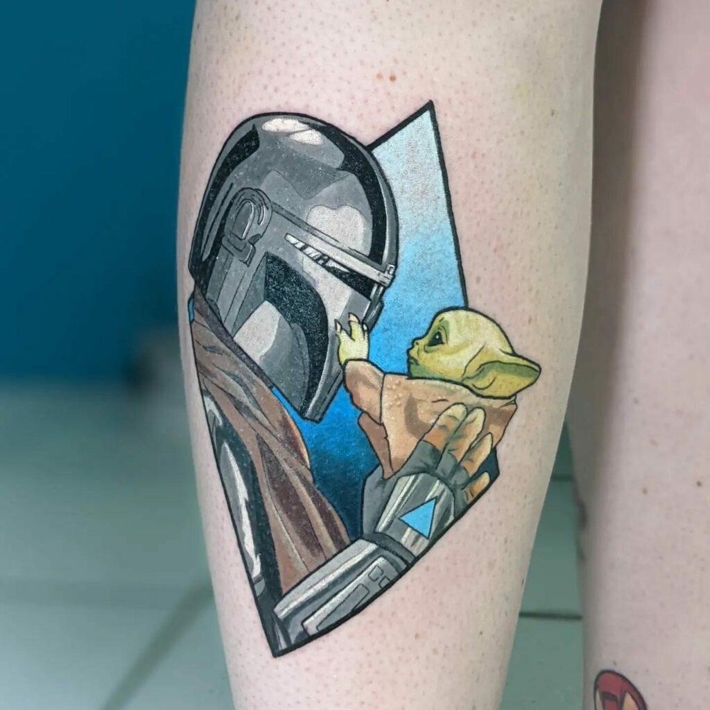Mandalorian Helmet And Baby Yoda Star Wars Tattoo 