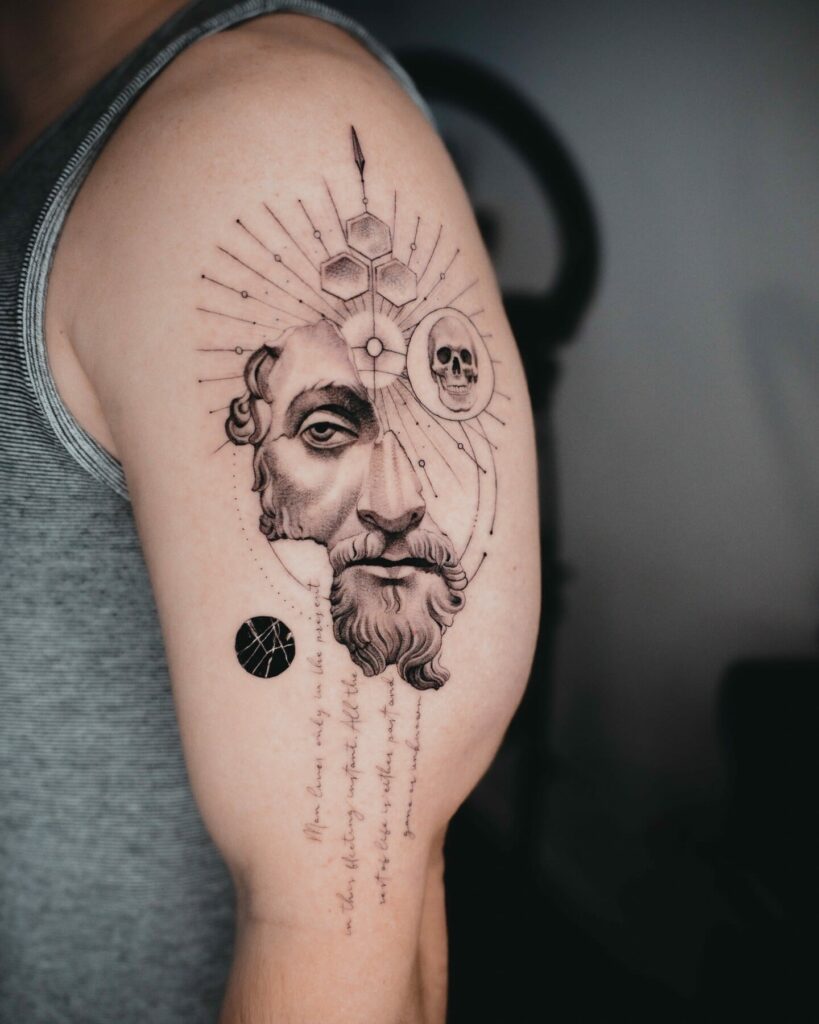 10 Stoic Tattoo Ideas That Will Blow Your Mind   Marcus And Skull Tattoo 819x1024 