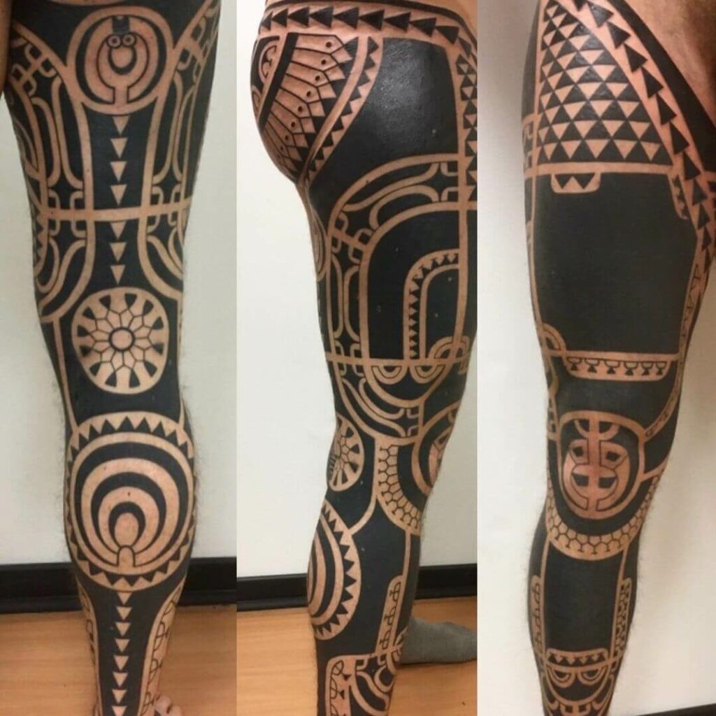 Marquesan Inspired Tribal Leg Tattoo