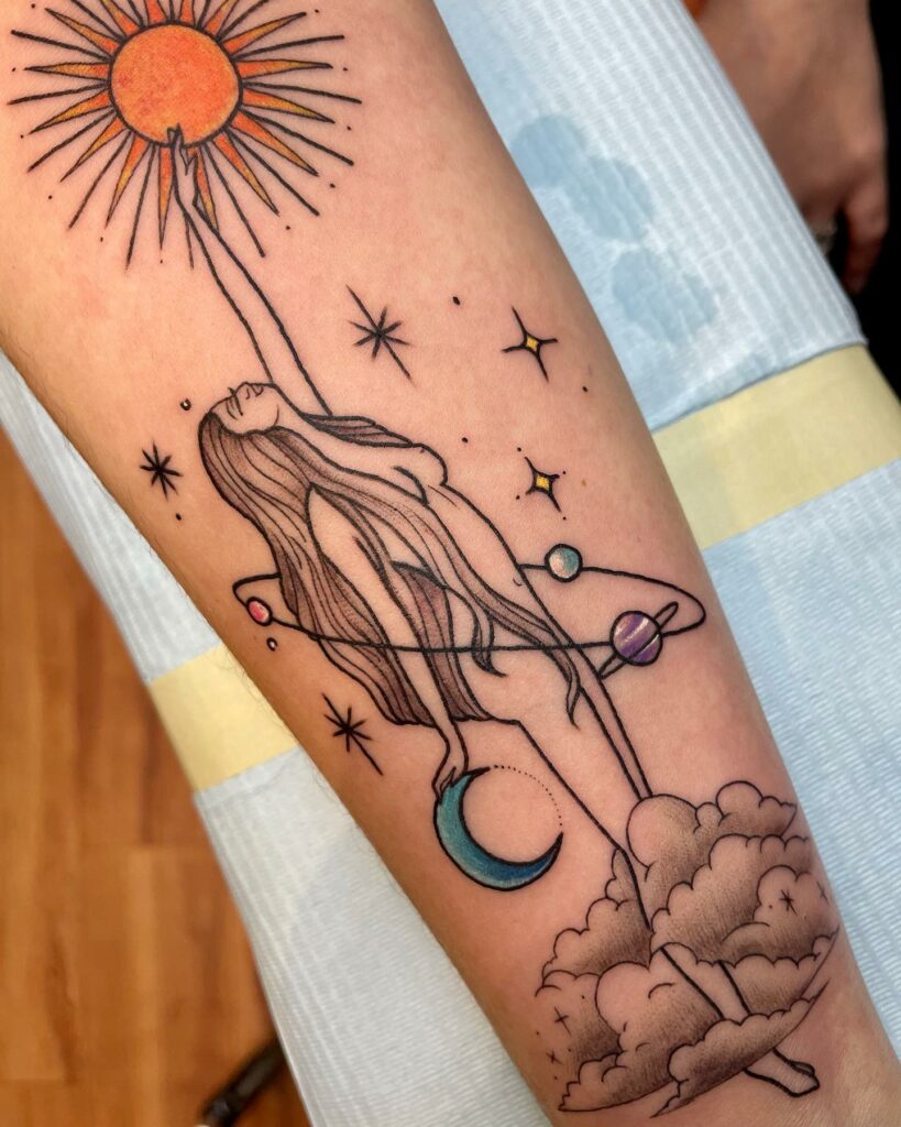 Meaningful Feminine Moon And Stars Tattoo