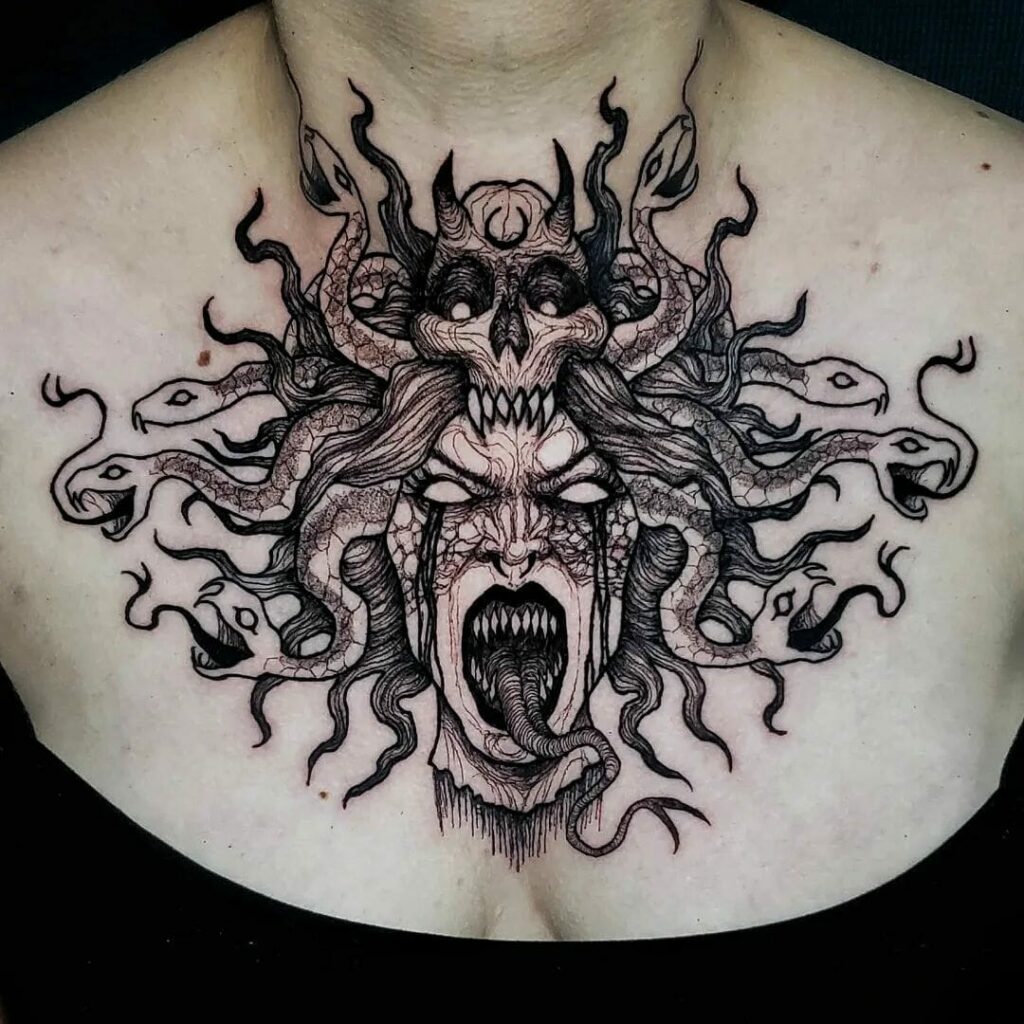 Medusa chest tattoo  Medusa tattoo design Medusa tattoo Chest piece  tattoos