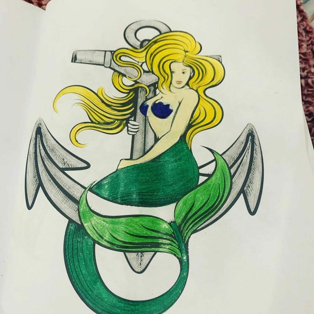 Mermaid and Anchor Sailor Tattoo Design