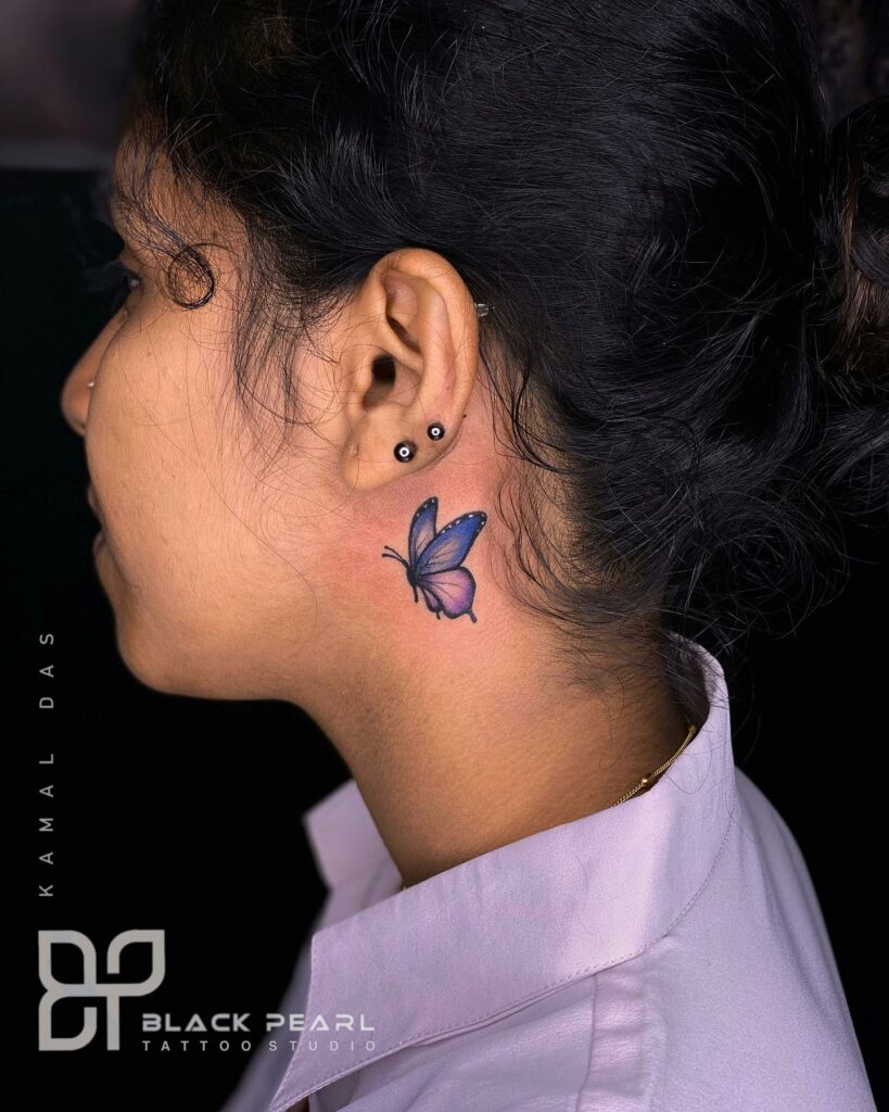 Mesmerizing Butterfly Tattoo On Neck