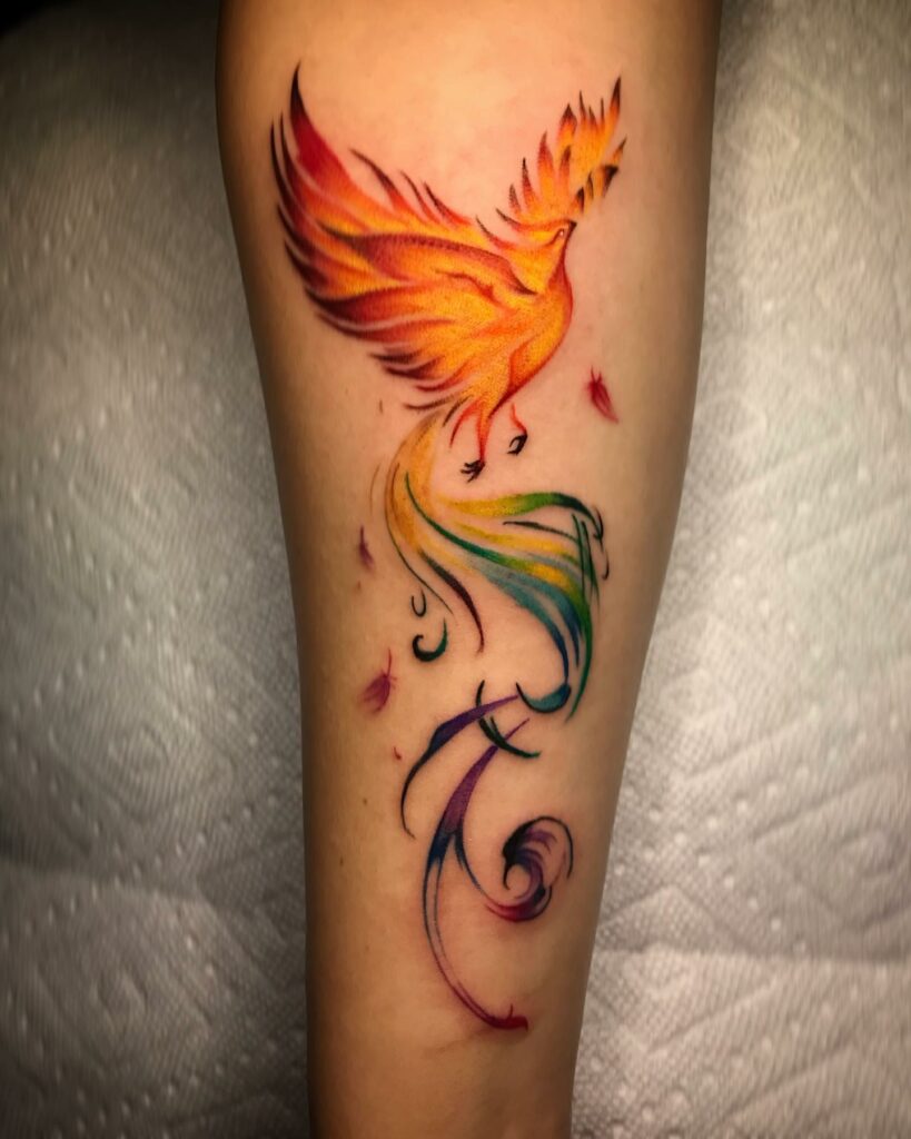 Minimal Colorful Phoenix Tattoos