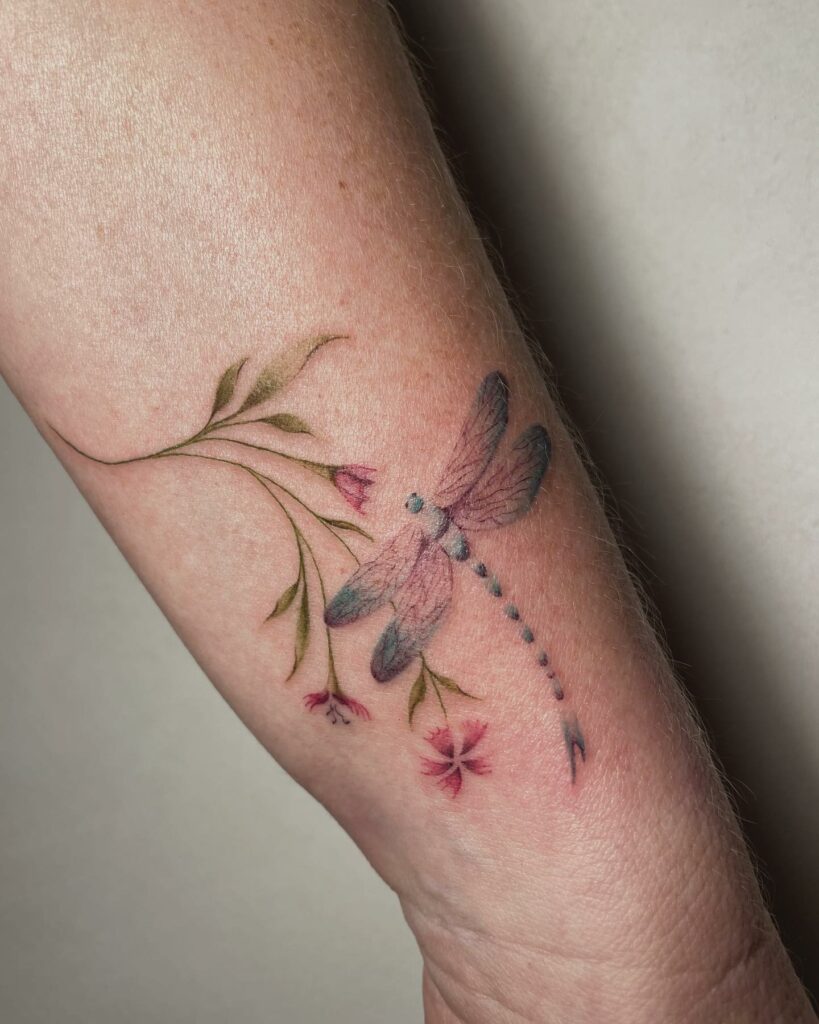 Fashion Soft Dragonfly and Flowers Temporary Tattoos