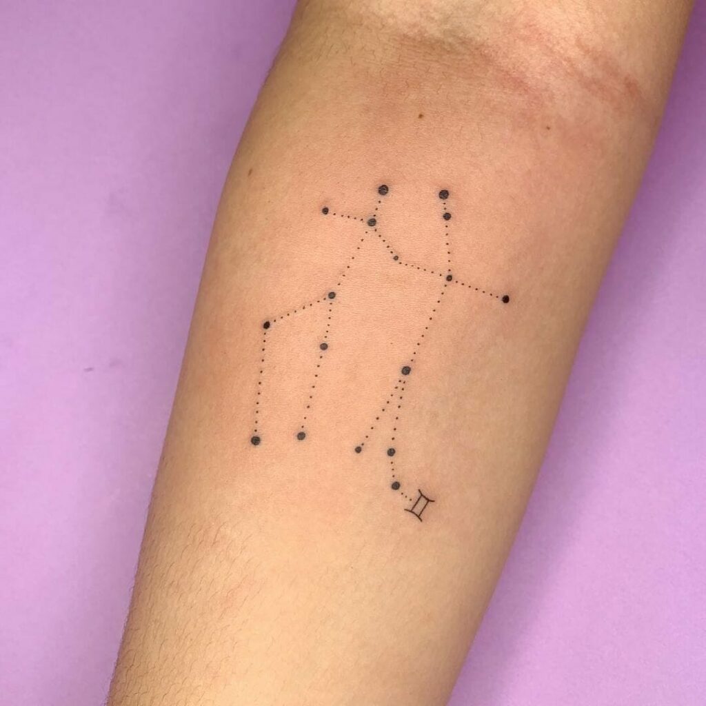 Minimalistic Gemini constellation tattoo located on the
