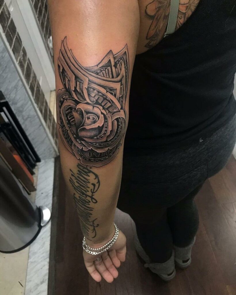 Money Rose Tattoo On Elbow Design