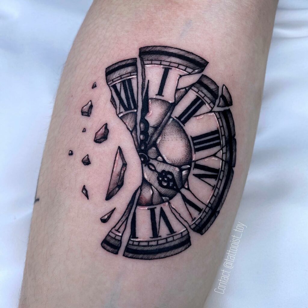 Monochromatic Clock Tattoo