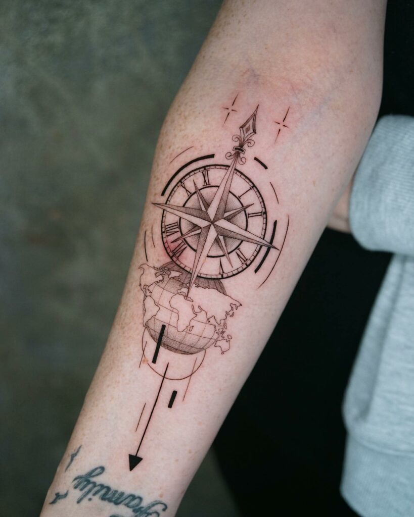 Monochromatic Compass Tattoo