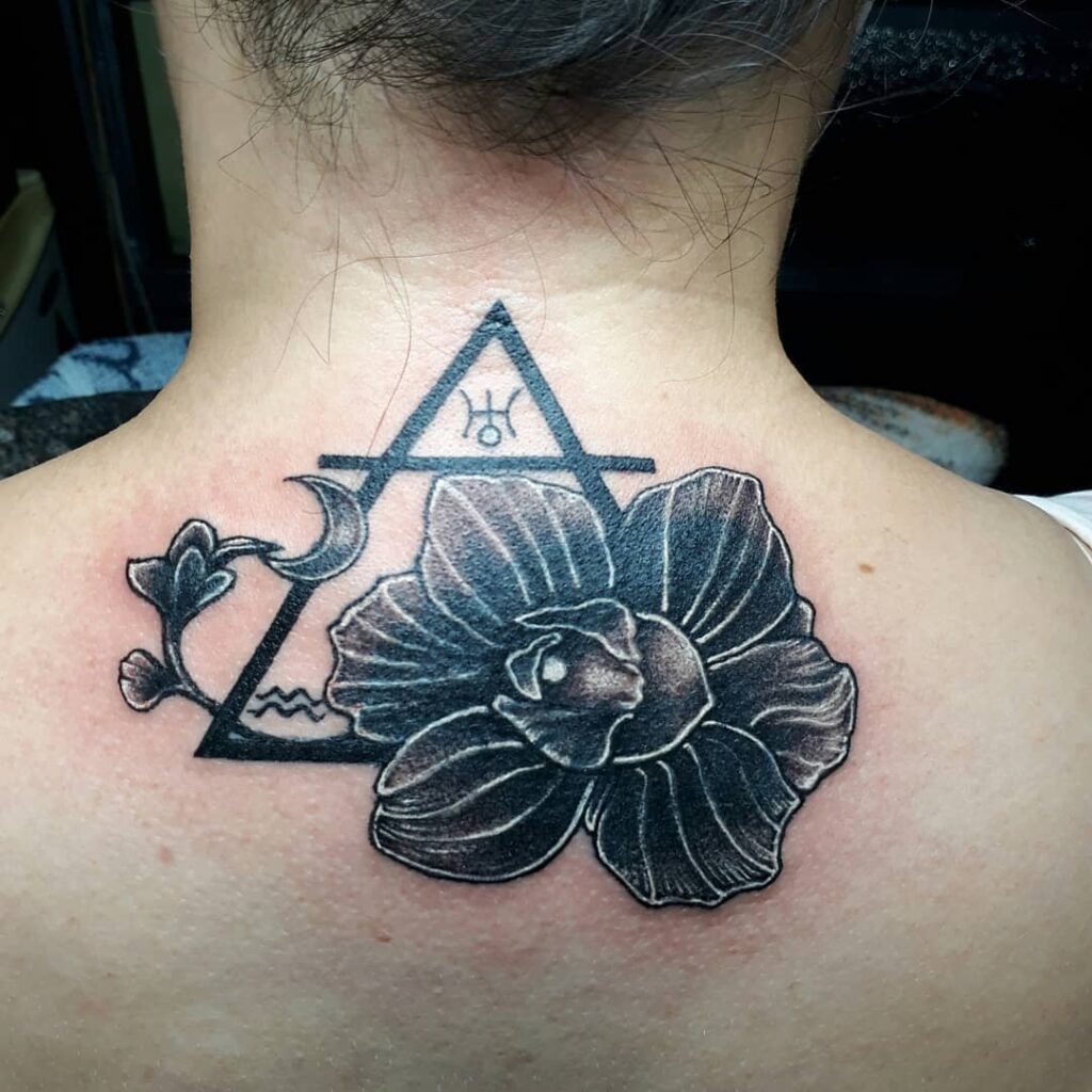 Monochrome Air Element Tattoo With Flowers
