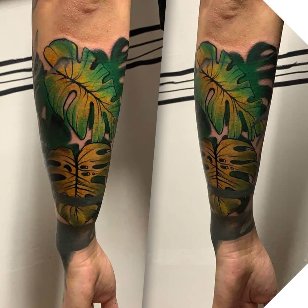 Alchemy Tattoo Studio  Blackwork monstera leaves designed and tattooed by  Monica monmontattoo For all bookings and enquiries with Monica email us  at alchemyhawthorngmailcom  Facebook