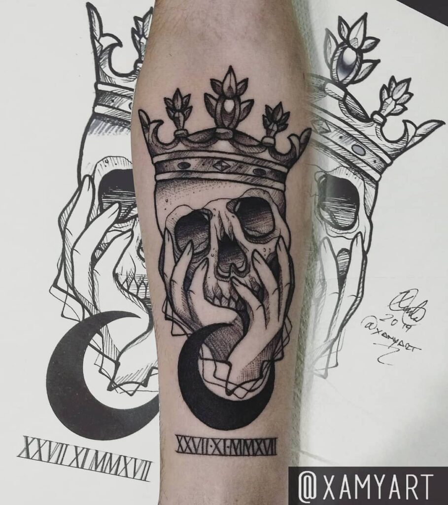 Moon And King Skull Tattoo