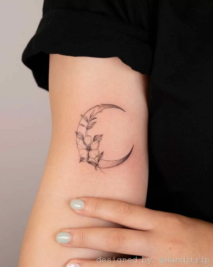 Moon Tattoo With Birth Flower