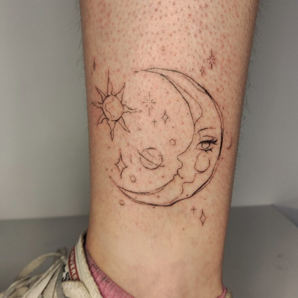 Moon and Star Tattoo On Foot