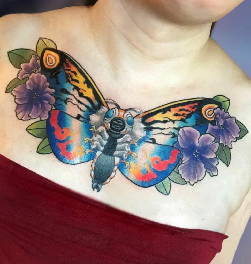 Mothra With Flowers Tattoo